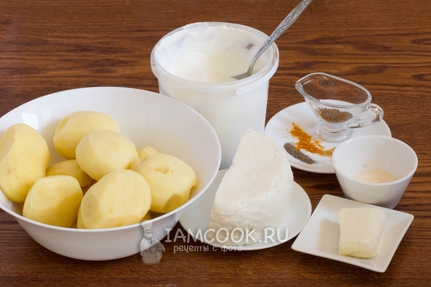 Ingredients for alu gauranga (potatoes baked with paneer)