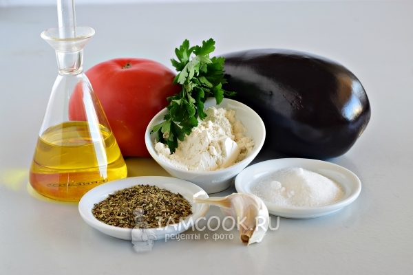 Ingredients for aubergines in Greek
