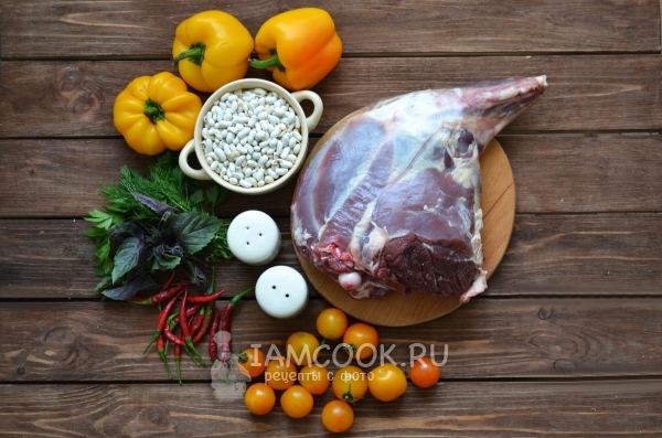 Ingredients for stewed lamb with beans