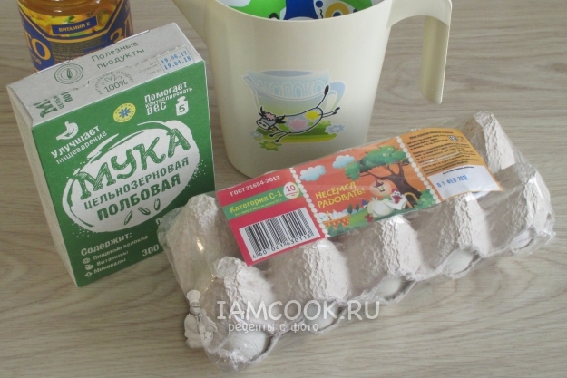 Ingredients for pancakes made of rotten flour