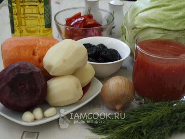 Ingredients for borsch with prunes