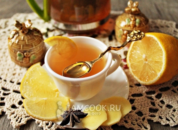 תמונה של תה ג'ינג'ר עם לימון ודבש