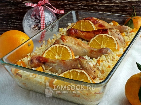 Снимка на цитрусови пиле на оризова възглавница