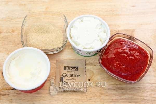 Ingredientes para el postre de requesón y fresa con gelatina