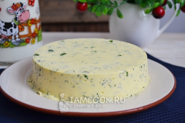 Ready-made homemade cheese cheese with greens