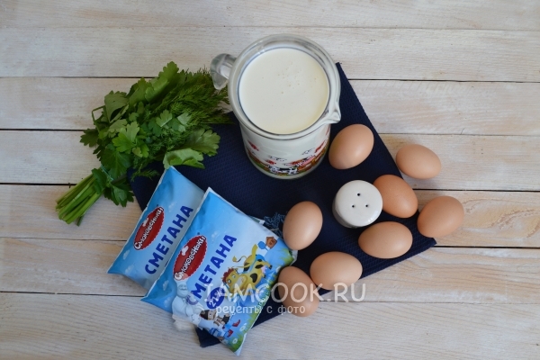Ingredients for homemade curd cheese with herbs