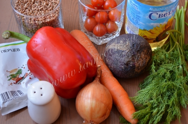 Zutaten für Buchweizenbrei mit Gemüse