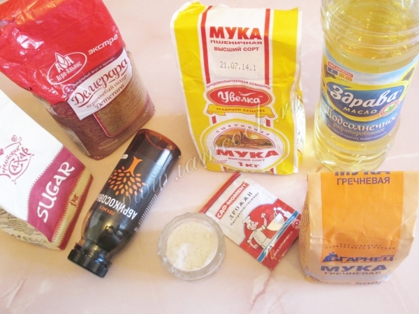 Ingredients for buckwheat bread in the bread maker