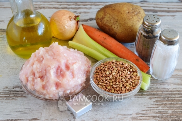 Ingredientes para sopa de alforfón con albóndigas