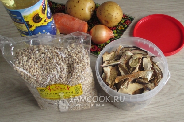 Složení pro houbovou polévku ze sušených hub s perleťovým ječmenem