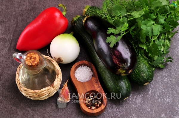 Ingredientes para el calabacín cocido con berenjena