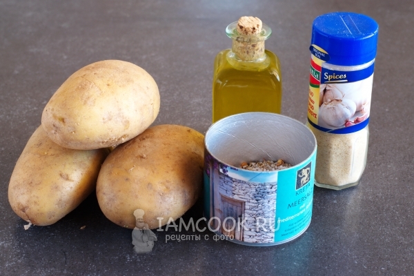 Συστατικά για πατάτες σπιράλ σε σουβλάκια στο φούρνο