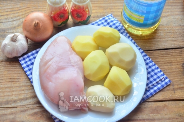 המצרכים לתפוחי אדמה אפויים עם עוף במשתנה רב-משתני