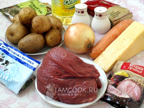 Συστατικά για πατάτες κάτω από γούνινο παλτό στο φούρνο