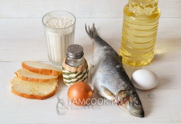 Ingredients for cutlets from fresh-frozen herring