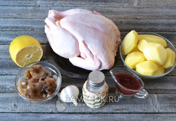 Ingredientes para pollo relleno de papas y champiñones
