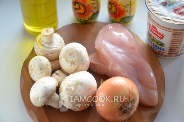 鸡配蘑菇酸奶油酱