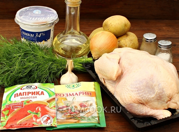 Συστατικά για κοτόπουλο με πατάτες σε κρέμα στο φούρνο