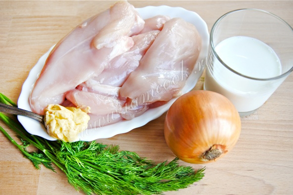 Συστατικά για το ψήσιμο στήθους κοτόπουλου σε κεφίρ και μουστάρδα