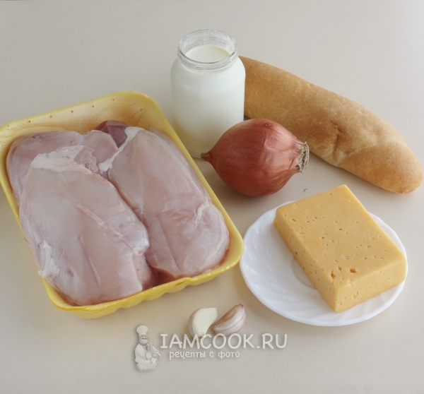 Ingredients for chicken meatballs in creamy sauce in the oven