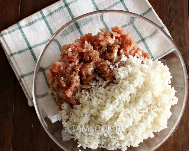 Campurkan nasi dengan daging cincang