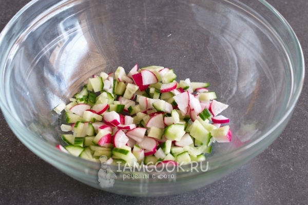 Sæt agurk og radise i en skål