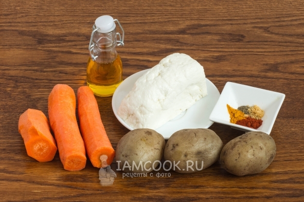 Ingredienser til gulerødder og kartoffelkoteletter