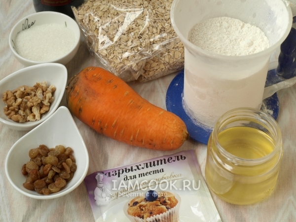 Ingredienser til gulerodskager med havregryn