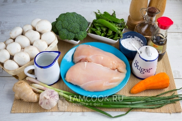 Ingredients for Mu Gu Guy Pan - chicken with mushrooms in Chinese