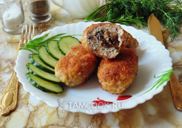 Photo of meat cakes with mushrooms