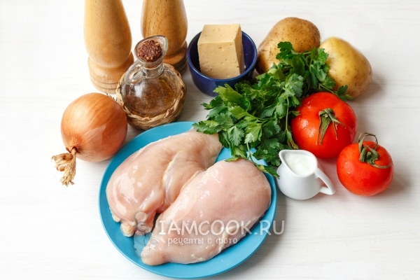 مكونات اللحوم بالفرنسية من الدجاج في الفرن