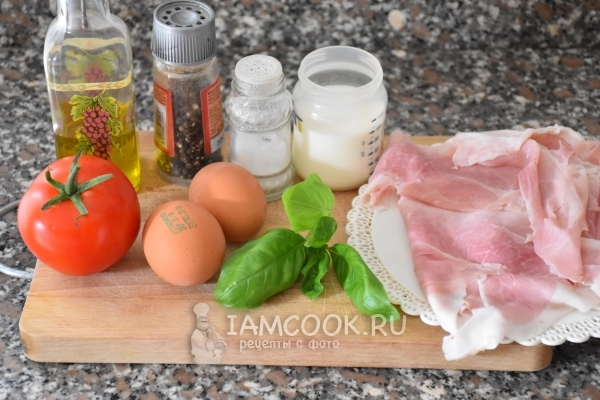 Zutaten für Omelett mit Schinken und Tomaten