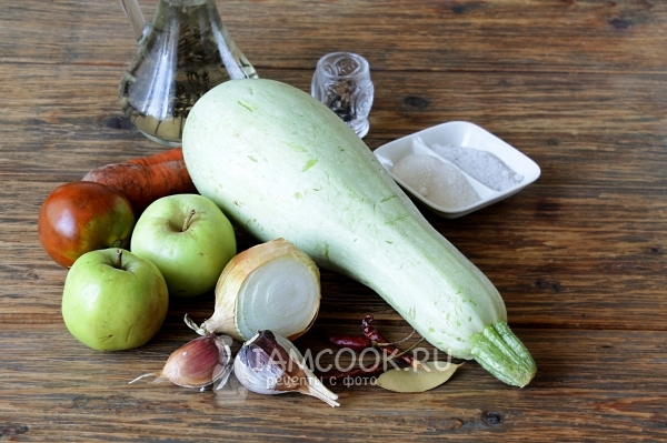 Ingredienser til krydret zucchini roe til vinteren