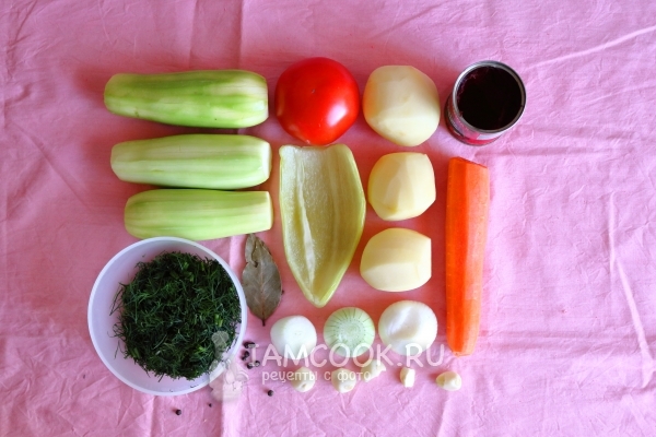 מצרכים לתבשיל ירקות עם קישואים במשתנה רב-משתני