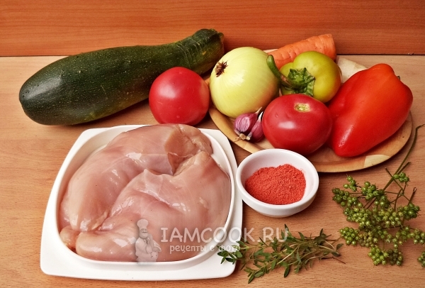 Ingredientes para ragú de verduras con pechuga de pollo