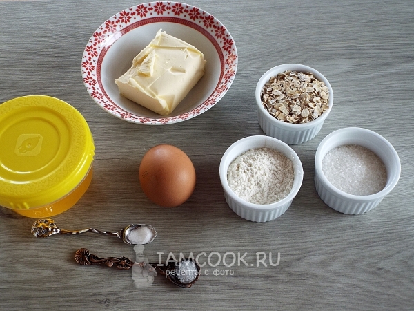 החומרים עבור עוגיות שיבולת שועל עם דבש (מתוך פתיתים)