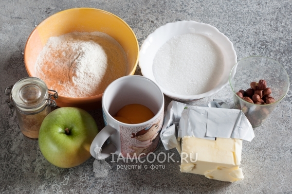 Ingredients for cookies with apples and nuts