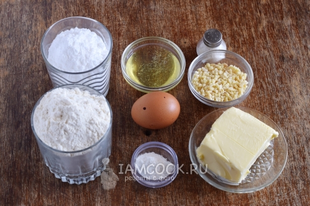 Ingredients for shortbread cookies with nuts