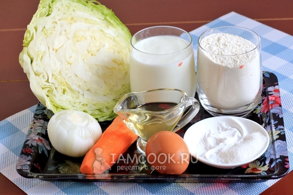 Ingredients for fried patties with cabbage on kefir (in a frying pan)