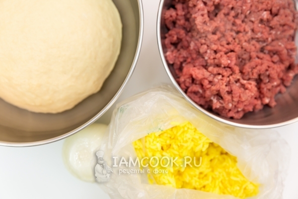 Ingredienser til patties med kød og ris i ovnen