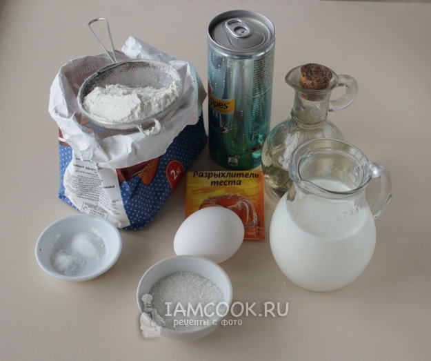 Ingredients for lush pancakes with holes