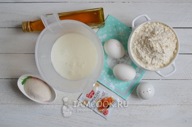 Ingredients for lavish pancakes on kefir and dry yeast