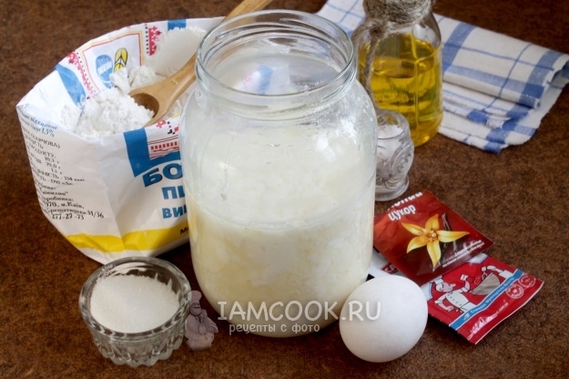 Ingredients for lavish pancakes on sour milk with yeast
