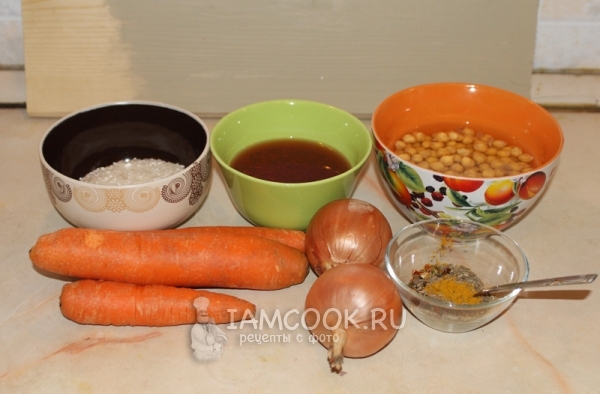 Ingredientes para pilaf vegetariano con garbanzos