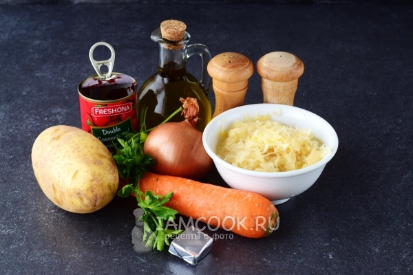 Sauerkraut के साथ दुबला गोभी सूप के लिए सामग्री