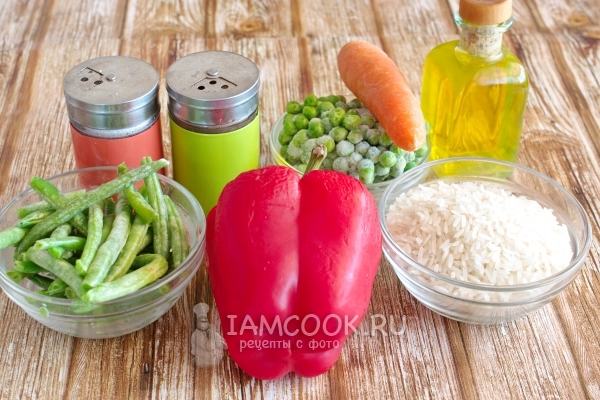 Zutaten für mageren Reis mit Gemüse