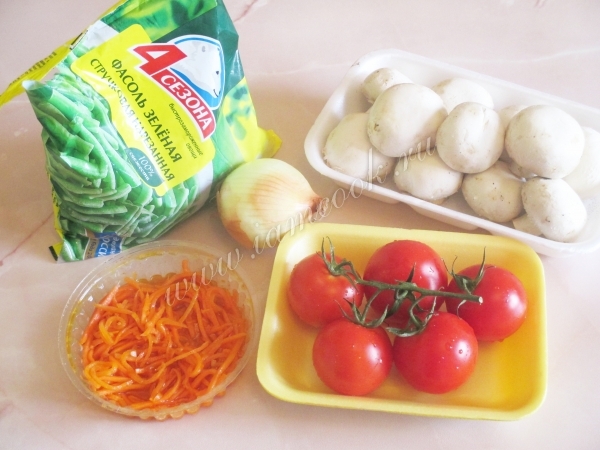 Ingredientes para ensalada de champiñones con judías verdes