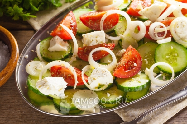 Resep untuk salad Yunani sederhana (dalam bahasa Yunani)