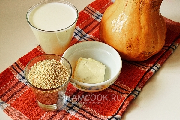 Ingredients for millet porridge with pumpkin in the oven