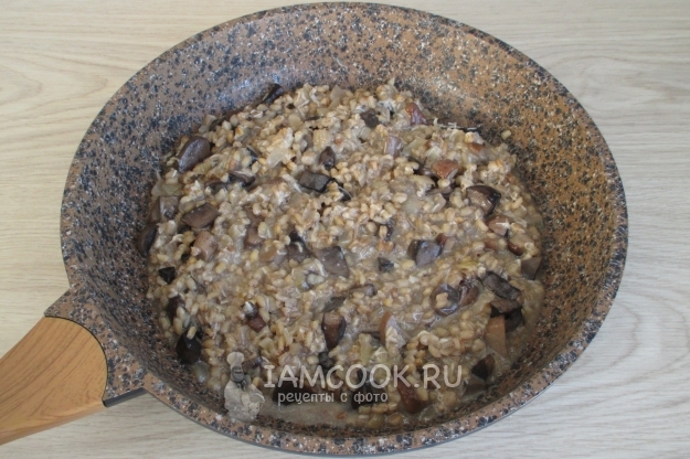 Foto de un risotto de cebada perlada con setas